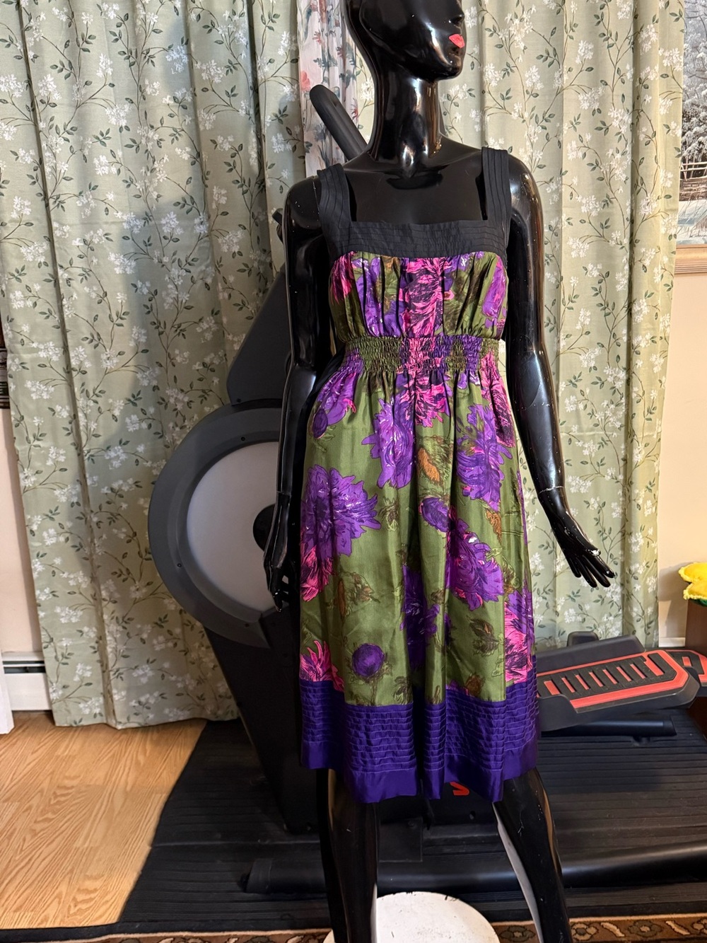 Le Suit Olive Green Midi Dress with Purple Floral Print